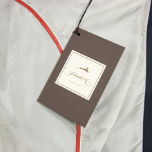 NWT Schiatti Navy 100% Silk Perforated Leather Trim Hooded Blouson Jacket
