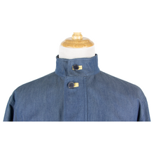 NWT Schiatti & Co. Blue Chambray Cotton Leather Trim Blouson Jacket