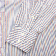 Burberry Blue Peach Red Cotton Multi-Striped Semi-Spread Collar Dress Shirt 15US