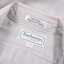 Burberry Blue Peach Red Cotton Multi-Striped Semi-Spread Collar Dress Shirt 15US