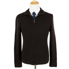 NWT Schiatti Brown 100% Cashmere Heavy Rib Knit Bomber Sweater Jacket 48EU/S