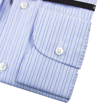 NWT $475 Zegna Blue Cotton Multi Stripe MOP Buttons Semi-Spread Dress Shirt 21US