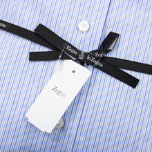 NWT $475 Zegna Blue Cotton Multi Stripe MOP Buttons Semi-Spread Dress Shirt 21US