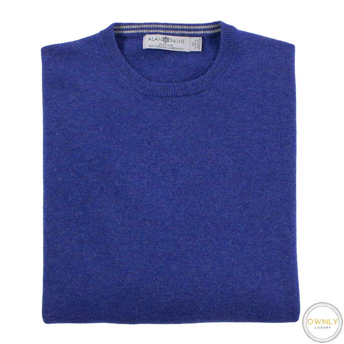 Alan Paine Blue Geelong Wool Ribbed Knit Piped Crew Neck Sweater XL/46UK