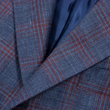 NWOT Sartoria Solito Blue Red Wool Silk Linen Windowpane Plaid 3/2 Jacket 36R