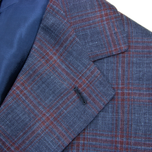 NWOT Sartoria Solito Blue Red Wool Silk Linen Windowpane Plaid 3/2 Jacket 42R