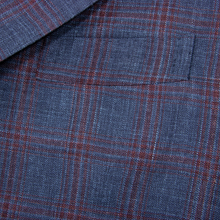 NWOT Sartoria Solito Blue Red Wool Silk Linen Windowpane Plaid 3/2 Jacket 36R
