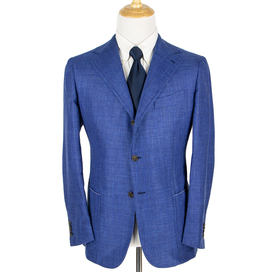 NWOT Sartoria Solito Blue Melange Wool Silk Linen Slubby Hopsack 3/2 Jacket 38R